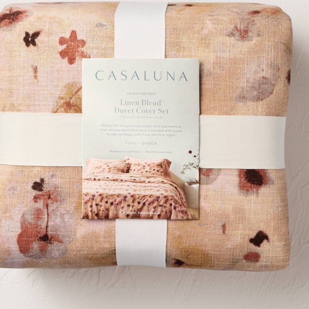 Casaluna Heavyweight Linen Blend Duvet Cover Set - Pink Floral